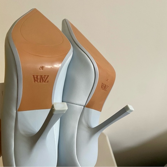 🩵 ZARA LEATHER HEELS POINTED TOE BLUE 🩵 - Picture 6 of 7